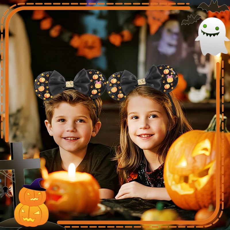 ETLUK Halloween Headband with Pumpkin & Orange Acrylic Rhinestones, Sparkly Sequin Bow Halloween Mouse Ears Accessories for Women, Girls, Adults - Image 5
